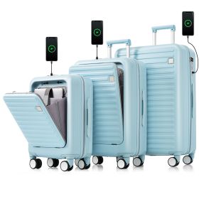 Luggage Set of 3, 20, 24, 28inch with USB Port, 20, 24inch with front opening design Airline Certified Carry on Luggage with Cup Holder