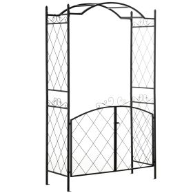 Outsunny 85" Garden Arch Arbor, Metal Arch Trellis with Gate, Garden Archway for Climbing Vines, Wedding Ceremony Decoration, Black