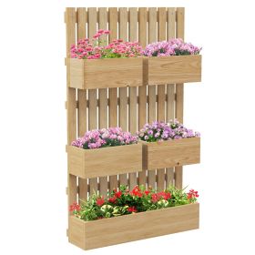 Outsunny 5 Box Raised Garden Bed with Trellis for Vine Flowers & Climbing Plants, 39" Tall Wall-Mounted Wood Planter Box Set with Adjustable Heig