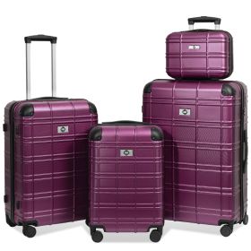 Luggage Sets ABS+PC Hardshell 4pcs Luggage Hardside Lightweight Durable Suitcase sets Spinner Wheels Suitcase with TSA Lock (12/20/24/28),Purple (Color: as Pic)
